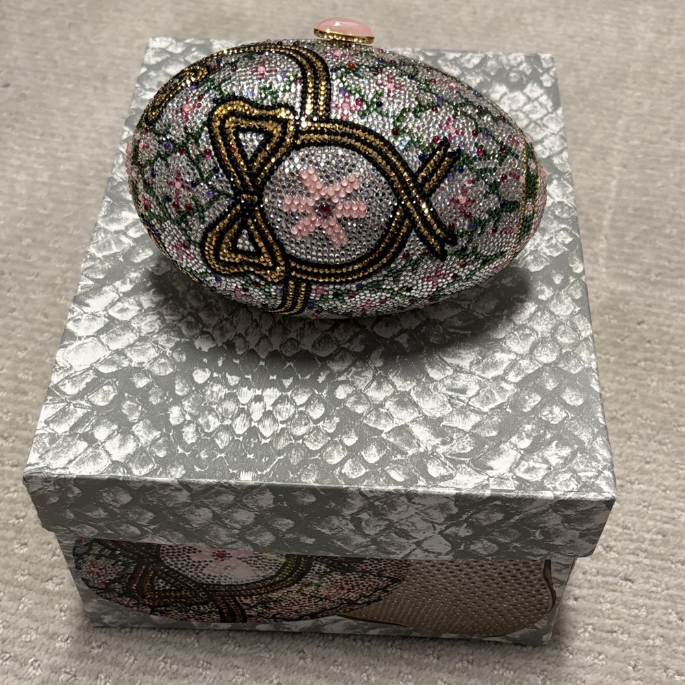 Rare Judith Leiber Floral Egg Clutch in Pink, Gold, Silver